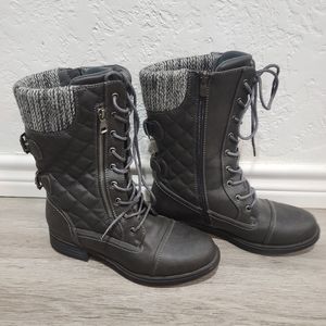 Grey Sweater Top Combat Boots